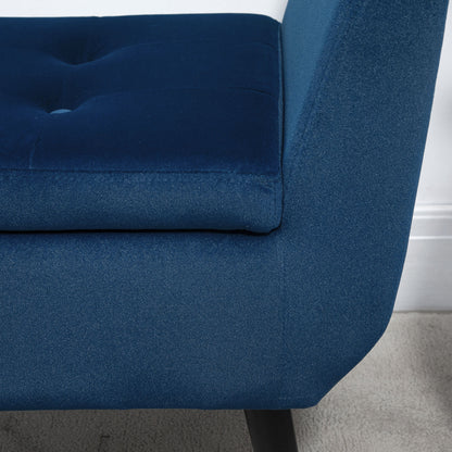 Opbergbank – zitbank – bench – opbergmeubel – zitkist – Velvet-Look Bekleding – Ruime Opbergruimte – Massief Houten Poten – Blauw – 107x42x65 cm