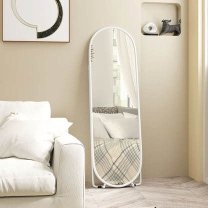 Volledige Lichaam Spiegel – Staande Spiegel – Ovale Spiegel – Vrijstaande Spiegel – Metaal Spiegel – 40x160 cm – Wit Metalen Frame – Ruim Spiegelvlak