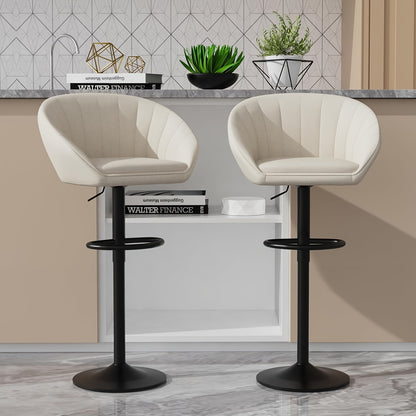 Krukken – Barkrukken – Barstoelen – Werkkruk – Zadelkruk – Verstelbare Zithoogte – 360° Draaibaar – Velours Bekleding – Metaal Frame – Set van 2 – Beige