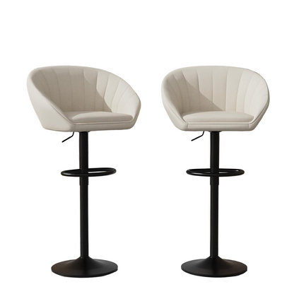 Krukken – Barkrukken – Barstoelen – Werkkruk – Zadelkruk – Verstelbare Zithoogte – 360° Draaibaar – Velours Bekleding – Metaal Frame – Set van 2 – Beige