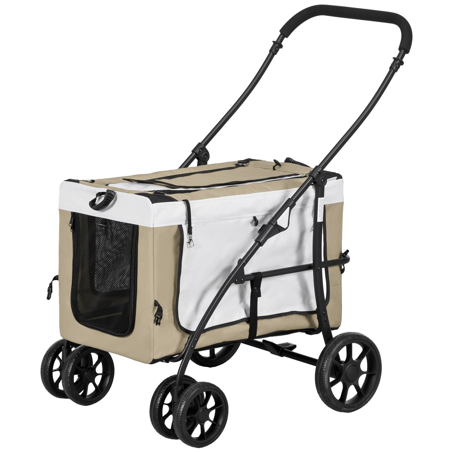 Hondenbuggy – Huisdierenwagen – Dierenwagen – Hondentrolley – Draagmand – Khaki Variant – Inklapbaar Ontwerp – Verstelbare Veiligheidshalsbanden