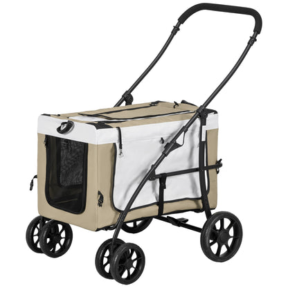 Hondenbuggy – Huisdierenwagen – Dierenwagen – Hondentrolley – Draagmand – Khaki Variant – Inklapbaar Ontwerp – Verstelbare Veiligheidshalsbanden