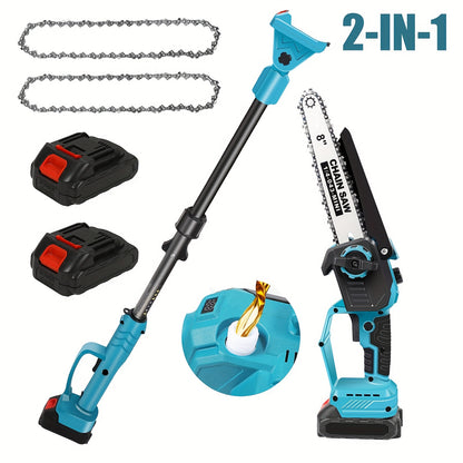 Kettingzaag – Snoeizaag – Takkenzaag – Mini Kettingzaag – Handzaag – Draadloos Met 2 Batterijen – 8 Inch Brushless Motor – Verlengstok 2,5 Meter