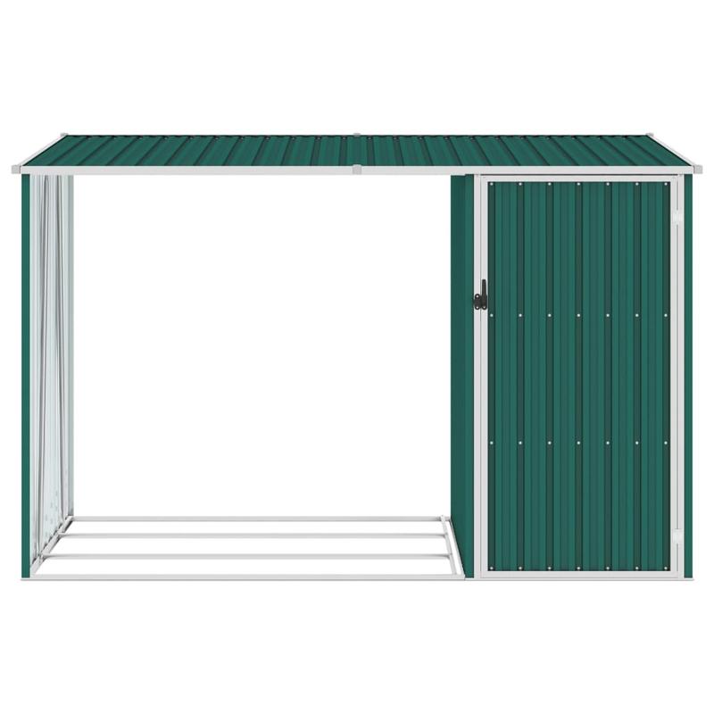 Tuinschuur Brandhoutopslag – Houtopslag Tuinhuis Schuur Houtberging – Groen – Gegalvaniseerd Staal – 245x98x159 cm – Weerbestendig & Ventilatie