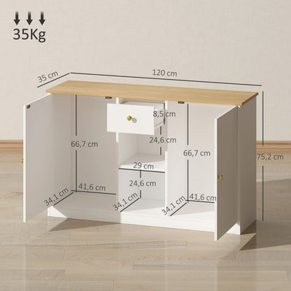Dressoir – Opbergkast – Buffetkast – Ladekast – Wandkast – Wit – 120x35x75 cm – Stijlvol Met Gouden Grepen – Duurzaam Spaanplaat