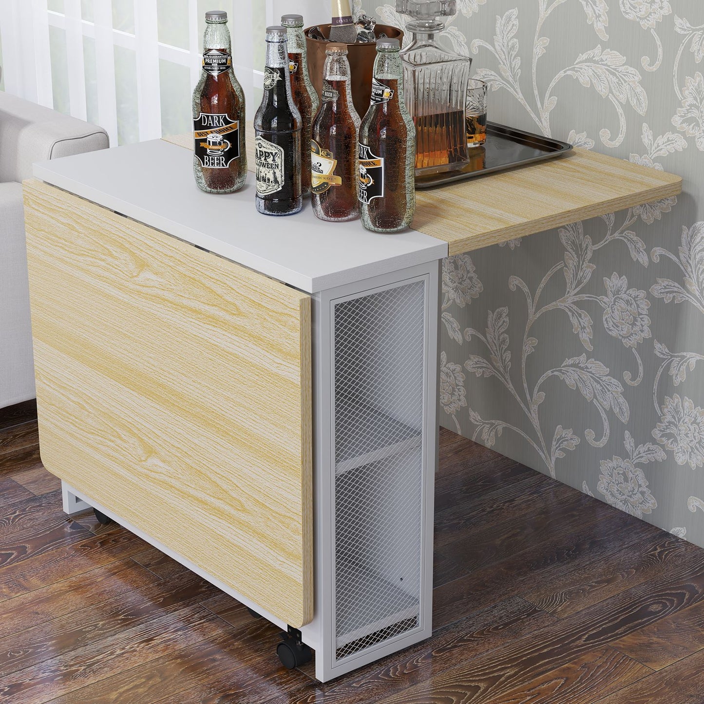 uitschuiftafel – verlengbare tafel – opklapbare eettafel – klaptafel – multifunctionele tafel – ruimtebesparend design – hardhouten blad & metalen onderstel – wit 127x80x75 cm