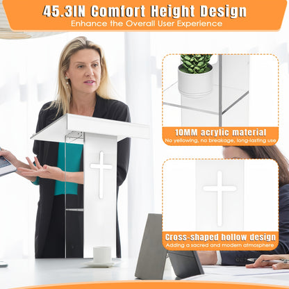 Spreekgestoelte – Podium – Lessenaar – Katheder – Presentatiestand – Acryl 10mm Dikte – Versterkte IJzeren Basis – Schuin Werkblad 60x40 cm