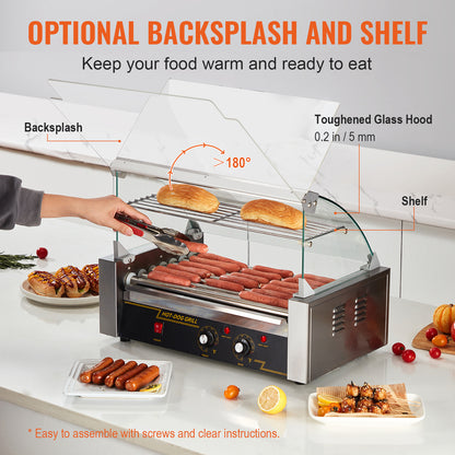 Hotdoggrill – Worstengrill – Hotdogmaker – Hotdogroller – Elektrische Rollergrill – 7 Rollers Voor 18 Hotdogs – Roestvrij Staal & 1400W Vermogen