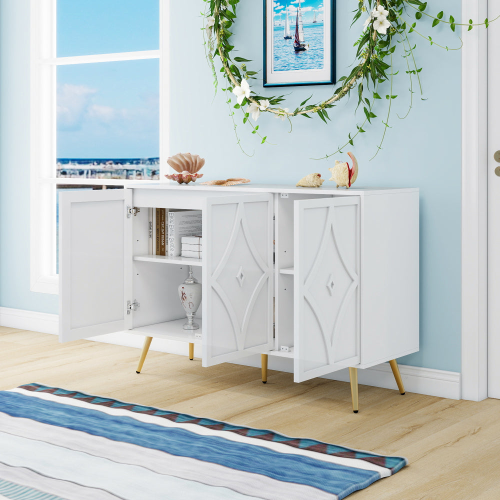 Tv-meubel – TV-kast – Televisiekast – Dressoir – Media Meubel – Met Deuren En Lades – Rattan Accenten – Landelijke Stijl – Veel Opbergruimte – Wit