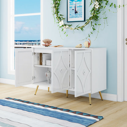 Tv-meubel – TV-kast – Televisiekast – Dressoir – Media Meubel – Met Deuren En Lades – Rattan Accenten – Landelijke Stijl – Veel Opbergruimte – Wit