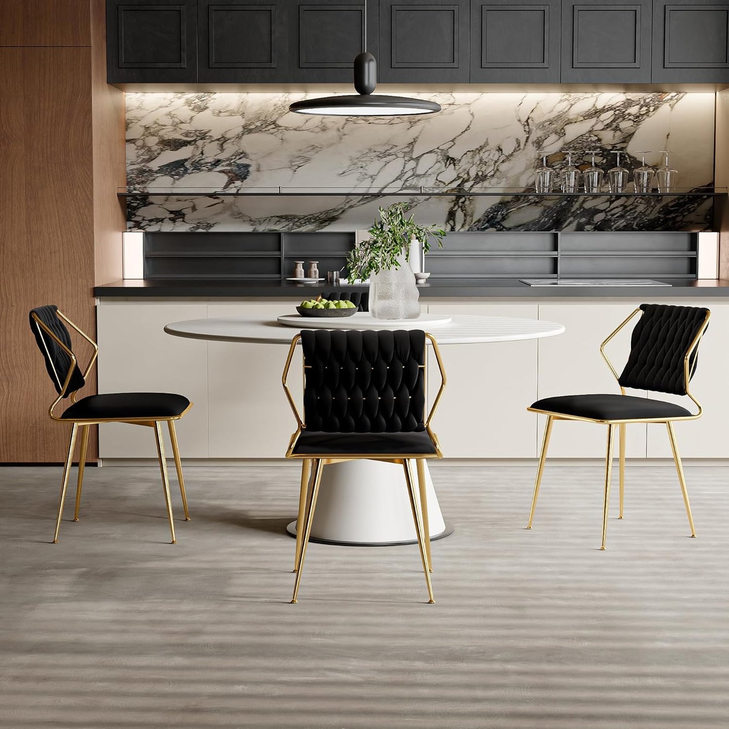 Eetkamerstoel – Stoel – Kuipstoel – Keukenstoel – Dining Chair – Fluwelen Bekleding – Gouden Metalen Poten – Set van 2