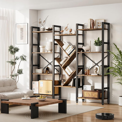 Large Modern 4-Tier Bookshelf with Display Shelf - Heavy-Duty & Metal Frame Bookcase, Freestanding Tall Shelf Unit Suitable for Living Room, Bedroom, Home Office - Assembly, Space-Saving Furniture