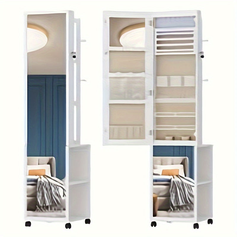 Sieradenkast – Sieraden Organizer – Sieradenrek – Make-up Opbergkast – Accessoireskast – Met 5-in-1 Functie – Afsluitbare Spiegelkast Met LED-Verlichting – 164,6 cm Hoog – Witte MDF Met Wieltjes