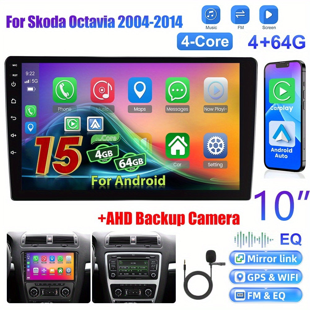 Android Autoradio Skoda Octavia – Multimedia Systeem – Dubbel Din Radio – Touchscreen Radio – GPS Navigatie – 10 Inch HD Scherm – Draadloze CarPlay & Android Auto – AHD Achteruitrijcamera & Microfoon