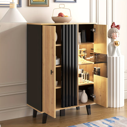 Dressoir – Dressoir Met Zijkasten – Opbergkast – Kast – Wandmeubel – Laminaten Afwerking – Uniek Zwart Houtnerfpatroon
