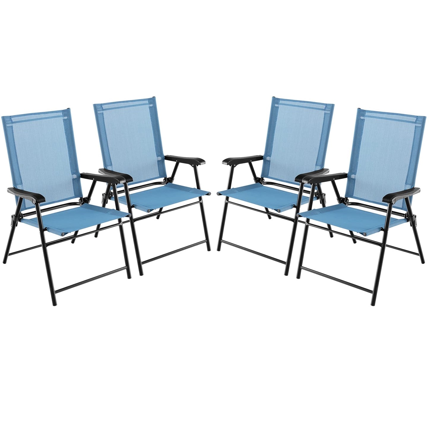 Tuinstoel – Klapstoel – Balkonstoel – Terrasstoel – Tuinstoelen Set – Weerbestendig – Inklapbaar Met Armleuningen – Metalen Frame – Blauw – Lichtgewicht