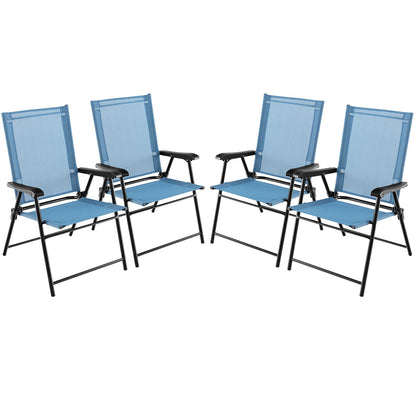 Tuinstoel – Klapstoel – Balkonstoel – Terrasstoel – Tuinstoelen Set – Weerbestendig – Inklapbaar Met Armleuningen – Metalen Frame – Blauw – Lichtgewicht