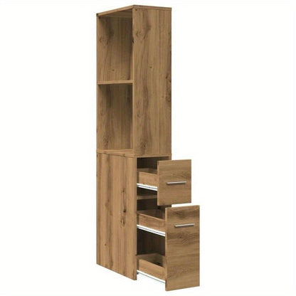 Badkamerkast – Kolomkast – Opbergkast – Badkamermeubel – Smalle Kast – Eiken Multiplex – Voorzien Van Wieltjes