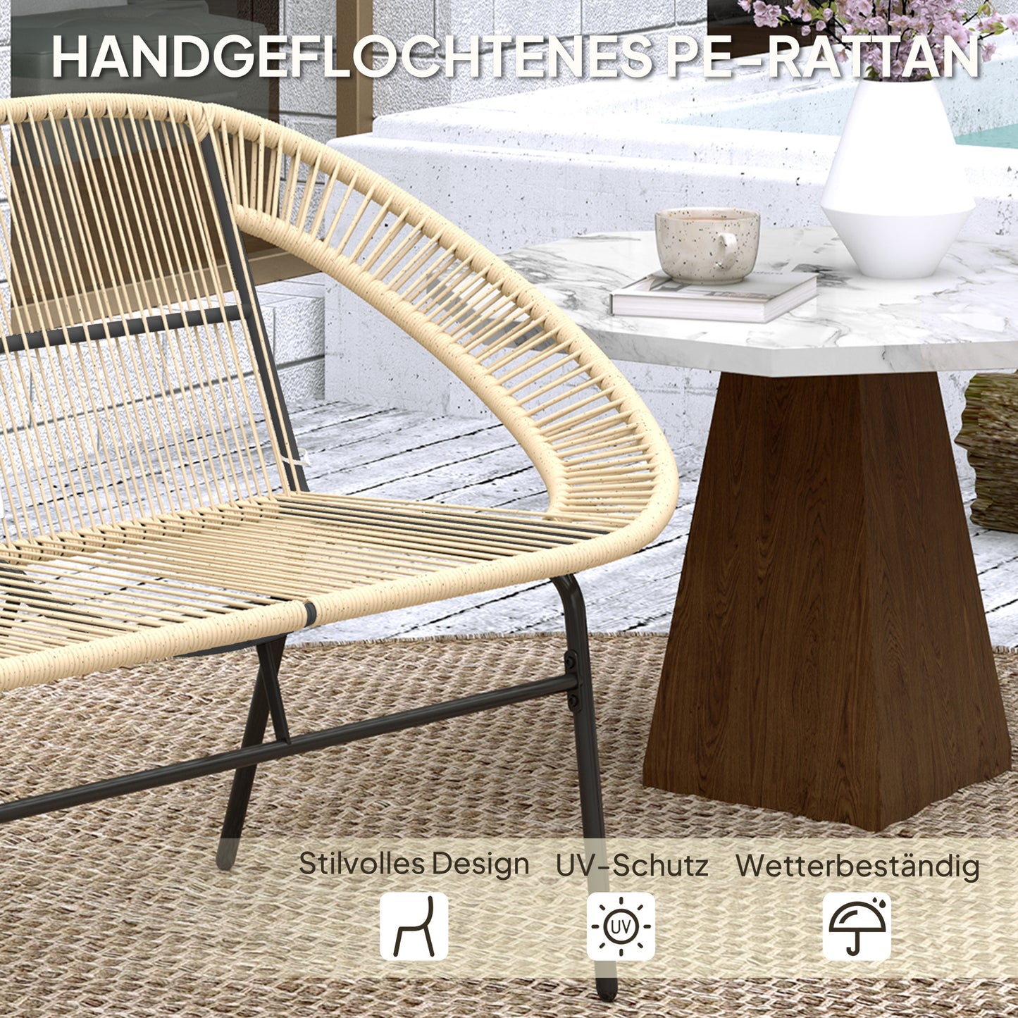 Zweefbank tuin – Tuinbank – Buitenbank – 2-zits bank – Schommelbank – Polyrattan – Weerbestendig – UV-bestendig – Draagvermogen 260 kg – Khaki