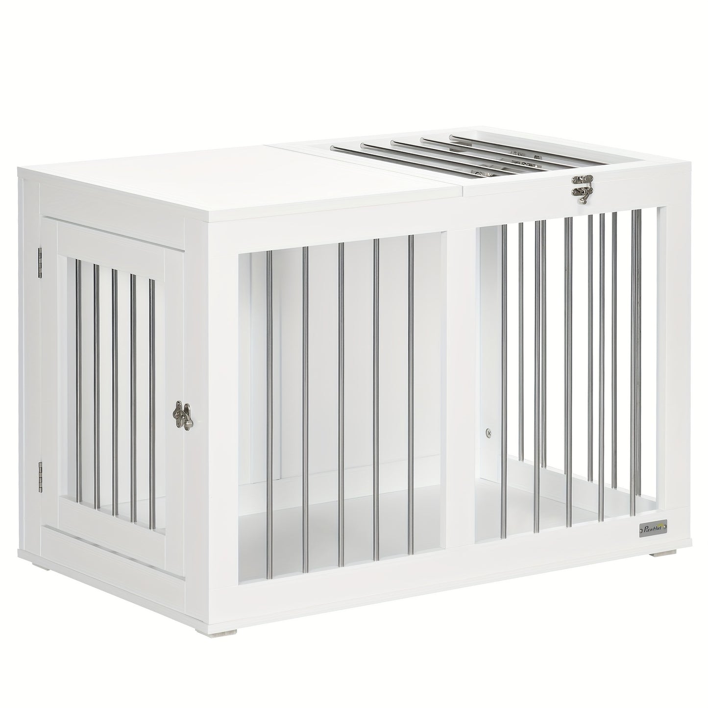 Hondenbench – Hondenkooi – Hondenhok – Bench Voor Middelgrote Honden – Dierenbench – Wit – Aluminium – 80x50x56,5 cm – Met Deur En Transportfunctie