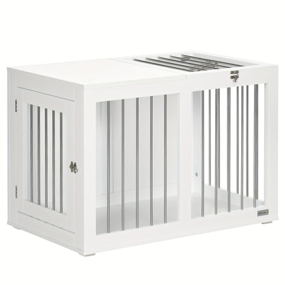 Hondenbench – Hondenkooi – Hondenhok – Bench Voor Middelgrote Honden – Dierenbench – Wit – Aluminium – 80x50x56,5 cm – Met Deur En Transportfunctie