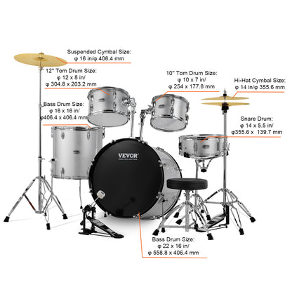 Drumstel – Drumset – Elektrisch Drumstel – E-Drum – Percussie Set – 5-delig Compleet – 22 Inch Bass Drum – Verstelbare Kruk