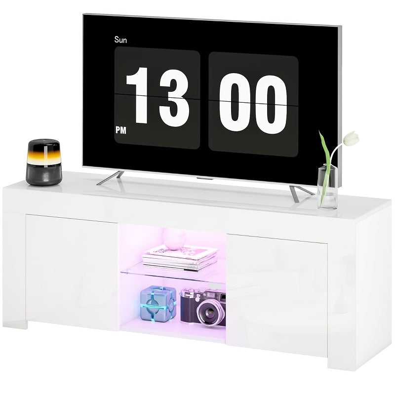 TV-Meubel – Tv-Kast – Media-Meubel – Tv-Stand – Woonkamermeubel – Wit – Dubbele Deuren – Glazen Planken – Kabelmanagement – 120x45x34 cm – Eenvoudige Montage