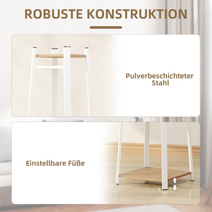 Kapstok – Kledingrek – Garderoberek – Jashenrek – Opberger – Trapeziumvormig Design – 8 Dubbele Haken – 3 Legplanken – Staal Wit Met Eikenkleur