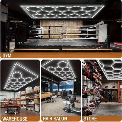 Garagelamp – LED Plafondlamp – Werkplaatslamp – Kelderverlichting – Garageverlichting – Hexagon Design – 712W 168000 Lumen 6500K – 14 Panelen Met Montagebeugel