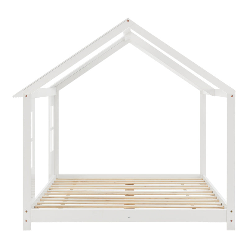 Kinderbed – Huisbed – Halfopen Bed – Peuterbed – Houten Bed – 120x200 cm – Massief Dennenhout – Speels Huisdesign