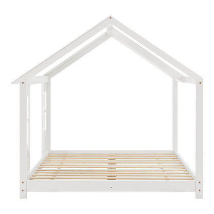Kinderbed – Huisbed – Halfopen Bed – Peuterbed – Houten Bed – 120x200 cm – Massief Dennenhout – Speels Huisdesign