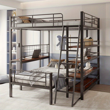Hoogslaper – Stapelbed – Kinderbed – Eenpersoonsbed – Bed – Metalen Frame – 140x200 cm – Multifunctioneel – Met Opbergruimte – Zwart