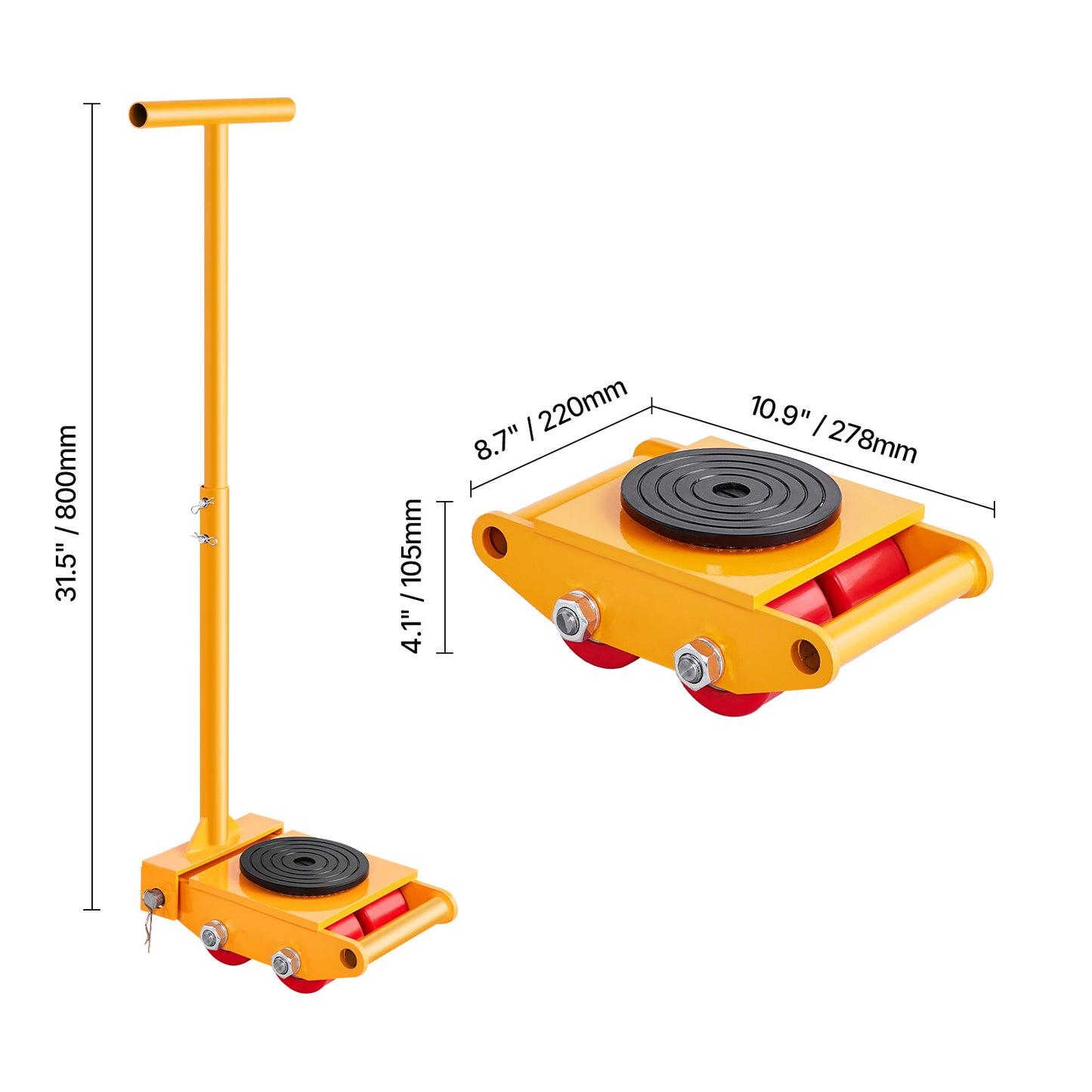 Machine Skate – Machine Dolly – Machinery Skate – Transportroller – Verplaatsroller – 6 Ton Draagvermogen – 360° Draaibare Wielen – Gele Uitvoering