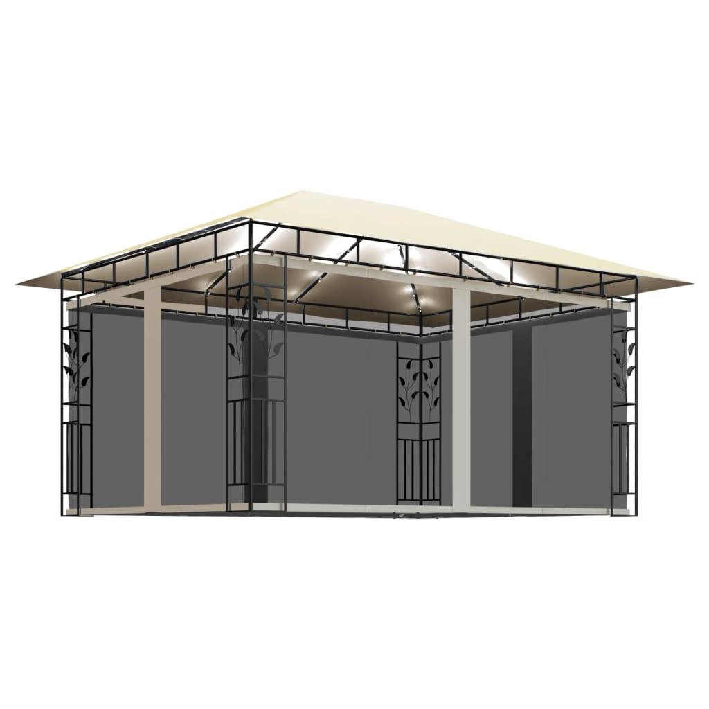 Zonnescherm – Tuinpaviljoen – Overkapping – Pergola – Prieel – 4x3 Meter – Stabiel Staalframe – Ingebouwde Lichtslinger