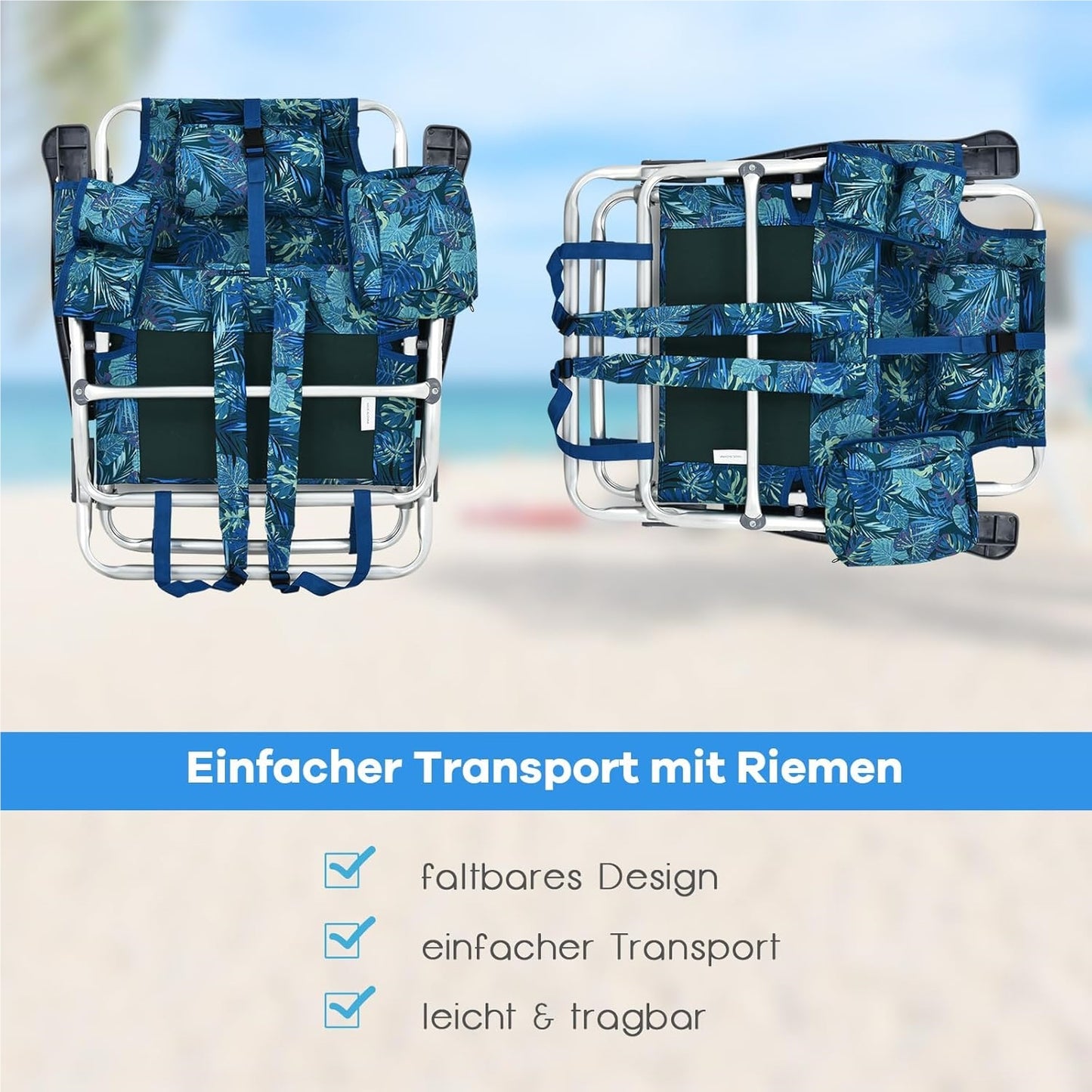 Campingstoel – Kampeerstoel – Vouwstoel – Strandstoel – Visstoel – 3-delige Set Met Verstelbare Rugleuning & Inclusief Tafel – Lichtgewicht, Waterbestendig Marine