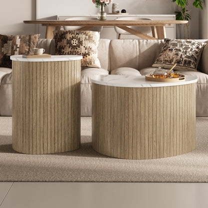 Modern Minimalist Coffee Table with Marble-Effect End | Scandinavian-Inspired Side Table, Versatile Living Room Furniture, Flexibly Combined or Separated to Suit Different Layouts, Metal Construction