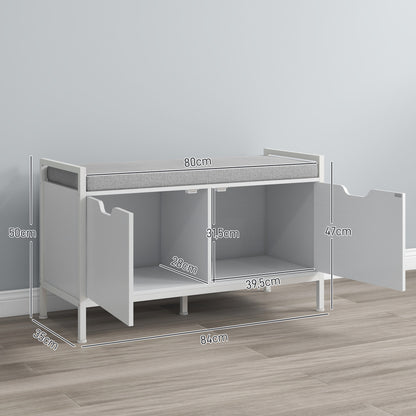 Schoenenkast – Schoenenbank – Schoenenrek – Opbergbank – Halmeubel – Wit – 2 Deuren – Comfortabel Zitkussen