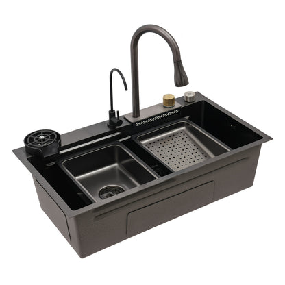 RVS Keukenspoelbak – Keukenspoelbak – Spoelbak – Keukenspoelbak Met Kraan – Spoeltafel – 80cm Diepe Wastafel – 3 Waterstanden Met Uittrekbare Kraan