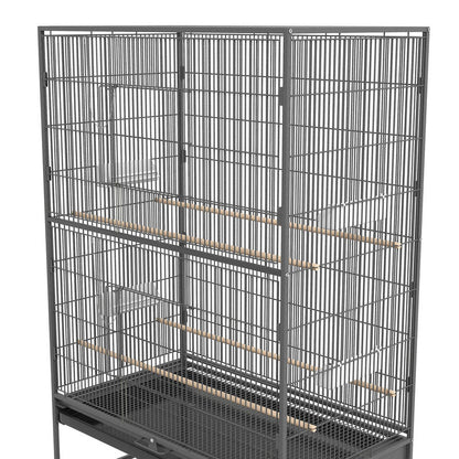Bird Cage Including Perches, Bird Toys, Removable Bottom Tray, 1 Shelf, Grey