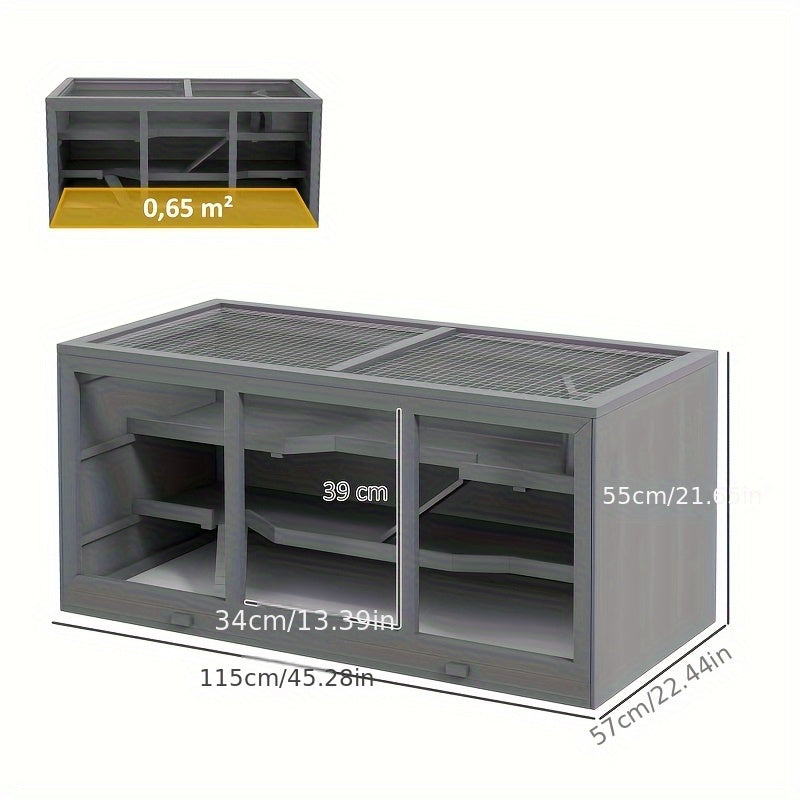 Kleedkooi – Dierenkooi – Knaagdierkooi – Hamsterkooi – Muizenkooi – 3 Verdiepingen Met Trapjes – Ventilatie En Uitneembare Bodem – Stevig Kunststof – Compact Grijs