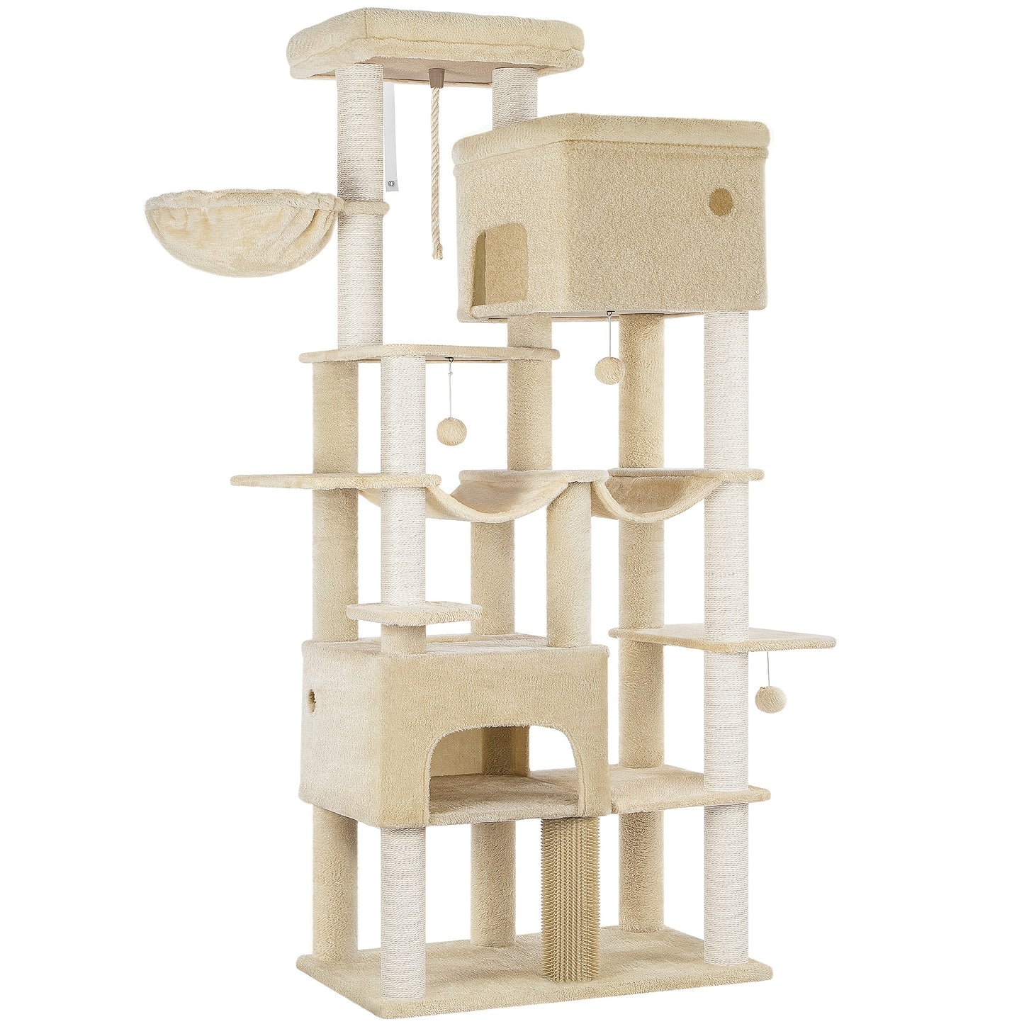 Krabpaal XXL – Kattenboom – Klimmeubel – Speelmeubel – Krabmeubel – Beige Kleur – 200 cm Hoog – 10 Sisal Krabpalen