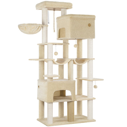 Krabpaal XXL – Kattenboom – Klimmeubel – Speelmeubel – Krabmeubel – Beige Kleur – 200 cm Hoog – 10 Sisal Krabpalen