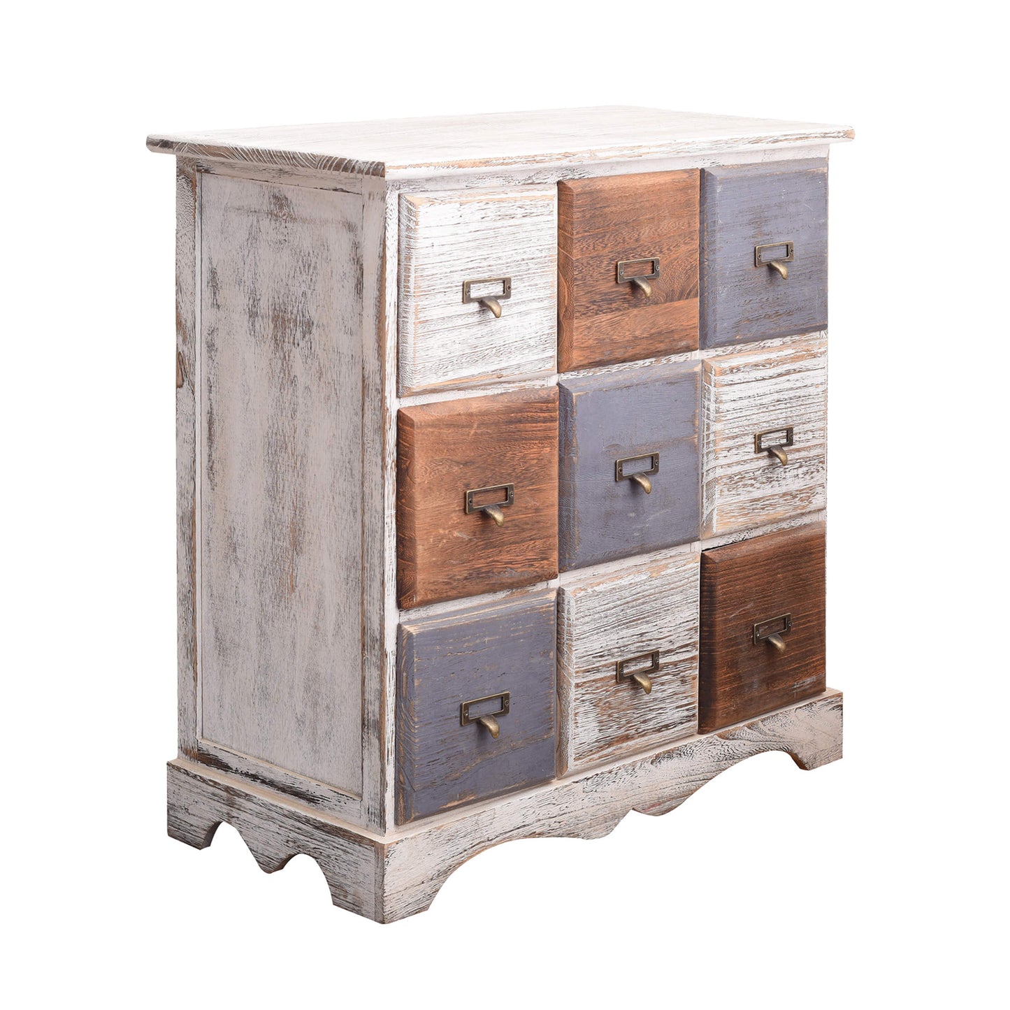 Commode – Ladekast – Dressoir – Opbergkast – Kast – 9 Lades – Lichtgewicht Paulownia Hout – Shabby Chic Design – 63x60x23 cm
