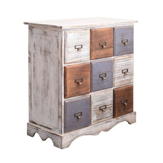 Commode – Ladekast – Dressoir – Opbergkast – Kast – 9 Lades – Lichtgewicht Paulownia Hout – Shabby Chic Design – 63x60x23 cm