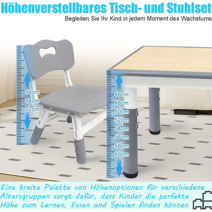 Tafelset Met 4 Stoelen – Stoel En Tafel Set – Kindermeubilair – Schoolmeubilair – Studie Set – Verstelbare Hoogte – Duurzaam Kunststof – Lichtgewicht – Gemakkelijk Schoon Te Maken – Grijs