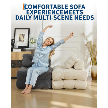 Single Size Folding Sofa Bed - Convertible Sleeper Chair with Mattress & Pillow, Boneless Fold-Out Bed with Back Support, Space-Saving Bed for Small Apartments, Dorms, Guest Rooms - Assembly, Modern Bed/Couch (Dark Gray)