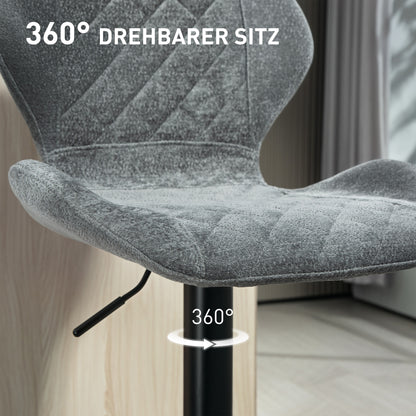 Barkrukken – Barstoelen – Keukenkrukken – Hoogkrukken – Krukken Set – Donkergrijs Chenille – Verstelbare Zithoogte 60-81 cm – 360° Draaibaar