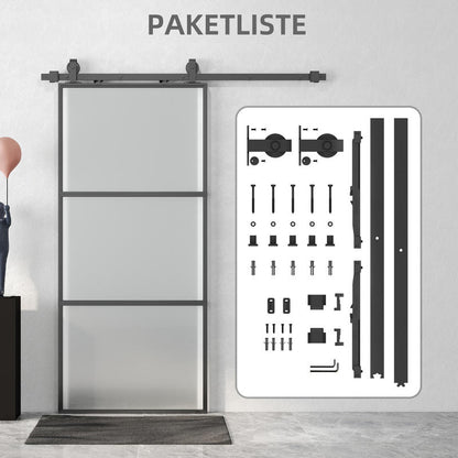 Schuifdeur – Schuifdeursysteem – Binnendeur – Kastenpaneel – Ruimtescheider – Matglas Privacy – Soft-Close Mechanisme – Stalen Zwart Frame – Eenvoudige Montage – Ruimtebesparend Design