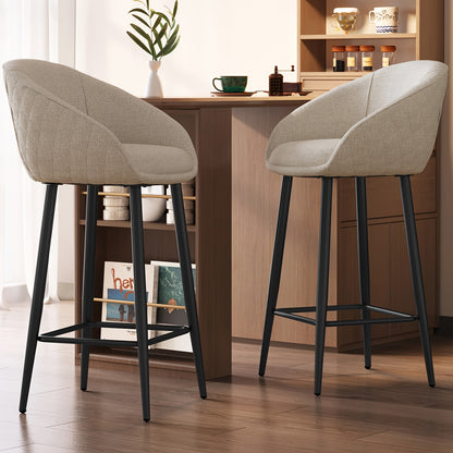 Barkrukken – Barkruk Set – Barstoel – Keukenkruk – Counterkruk – Set Van 2 – Stevige Constructie – Comfortabele Gevoerde Zitting – Lichtbeige Armlos – Minimalistisch Design