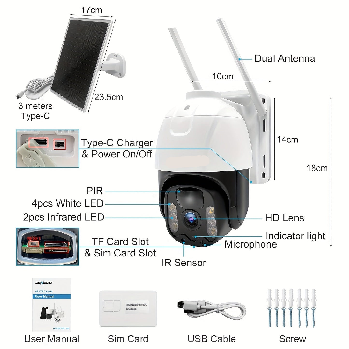 Draadloze Beveiligingscamera – Solar Camera – 3G 4G 5G Camera – Buiten Camera – 15600 mAh Batterij – Nachtzicht – Bewegingsdetectie